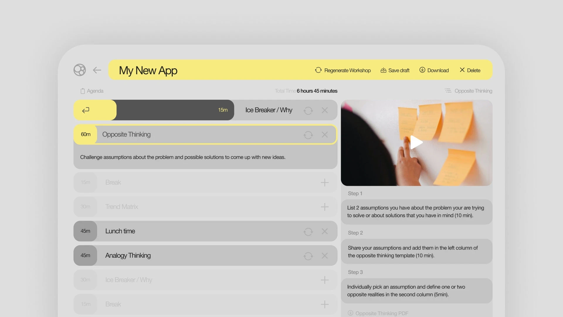 unthink / app, project view 4